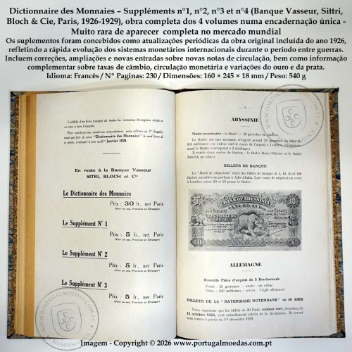Dictionnaire des Monnaies – Complete set, n°1 to n°4 (Banque Vasseur, Paris, 1926–1929), bound, Very Rare8
