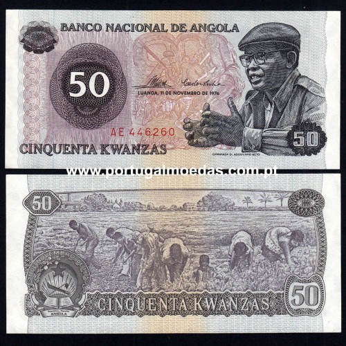 Angola - Nota de 50 (Cinquenta) Kwanzas 1976 (Quase Não Circulada) - Pick 110