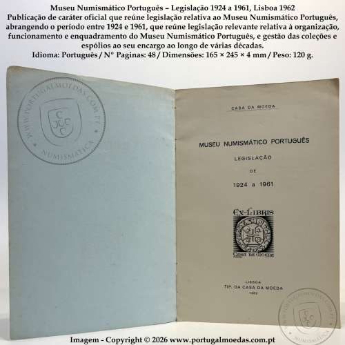 Museu Numismático Português – Legislação 1924 a 1961, Lisboa 1962