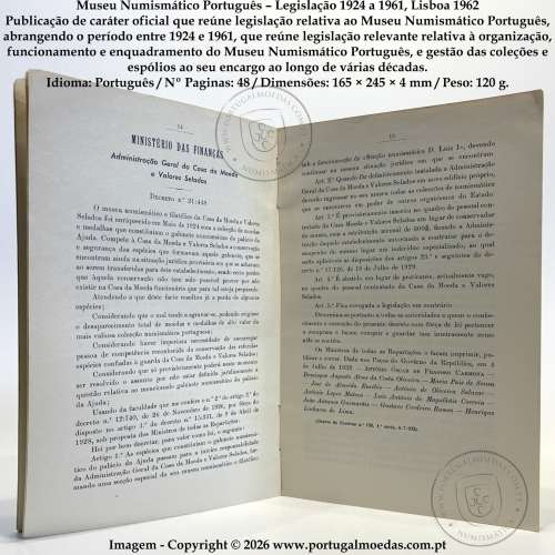 Portuguese Numismatic Museum – Legislation 1924–1961, Lisbon 1962 c