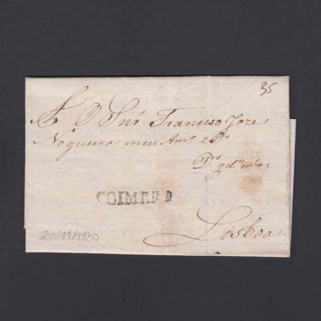 Carta Pré-Filatélica circulada de Coimbra para Lisboa datada de 20-11-1830