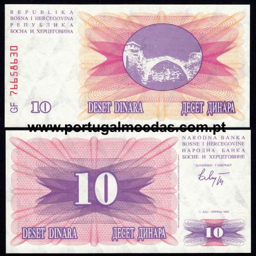 Bosnia and Herzegovina - Banknote 10 Dinara 1992 (Uncirculated) - Pick 10a