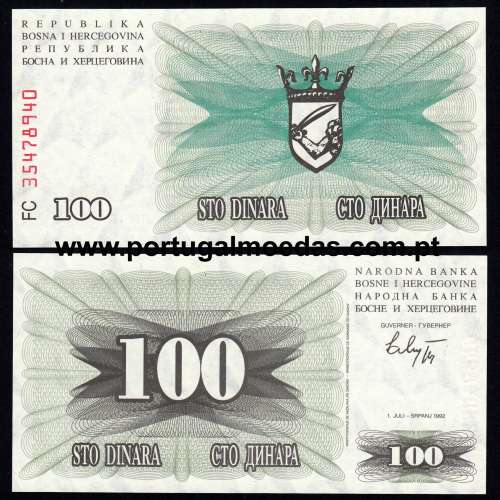 Bosnia and Herzegovina - Banknote 100 Dinara 1992 (Uncirculated) - Pick 13a