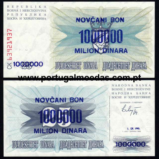Bosnia and Herzegovina - Nota 1000000 Dinara 1993 em 25 Dinara 1992 (Não circulada) - Pick 35