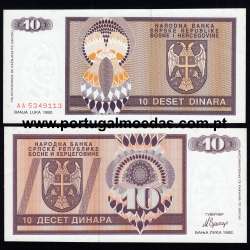 Bosnia and Herzegovina - Nota 10 Dinara 1992 (Não circulada c/ manchas de humidade) - Pick 133