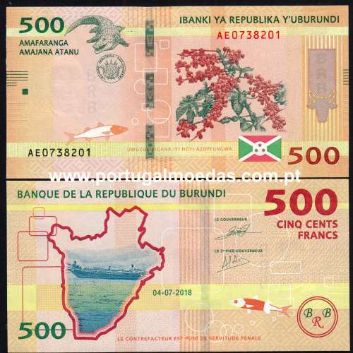 Burundi – 500 Francs Banknote, 2018 (Uncirculated) – Pick 50b