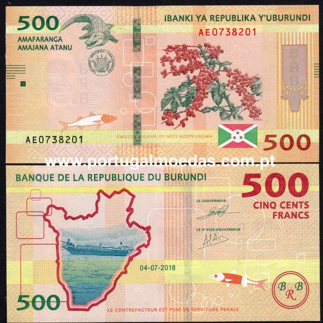 Burundi – 500 Francs Banknote, 2018 (Uncirculated) – Pick 50b