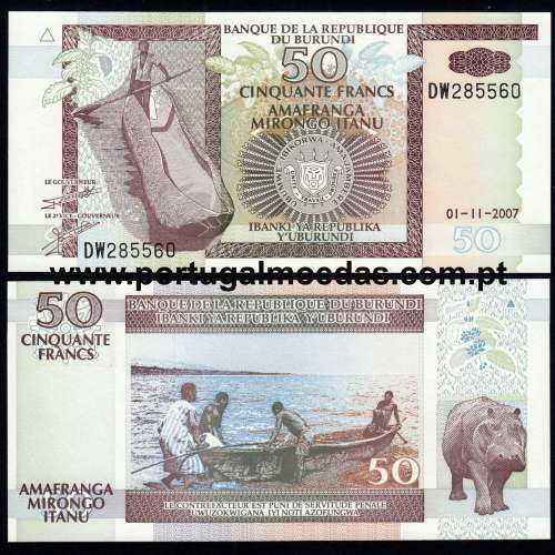 Burundi – 50 Francs Banknote, 2007 (Uncirculated) – Pick 36g