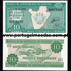 Burundi – 10 Francs Banknote, 2005 (Uncirculated) – Pick 33e