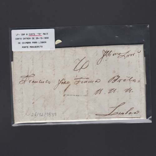 Carta Pré-Filatélica circulada de Coimbra para Lisboa datada de 26-12-1830
