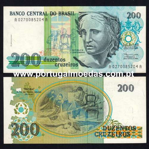 Brazil – 200 Cruzeiros Banknote, 1990 (Uncirculated) – Pick 229