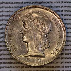 Portugal, silver coin of 1 Escudo 1916, 1$00 silver escudo 1916 Portuguese Republic, (XF/AU), World Coins Portugal KM 564 a