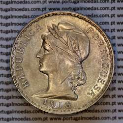 Portugal, silver coin of 1 Escudo 1916 of  Portuguese Republic, (XF+), World Coins Portugal KM 564, Alberto Gomes R. 23.02