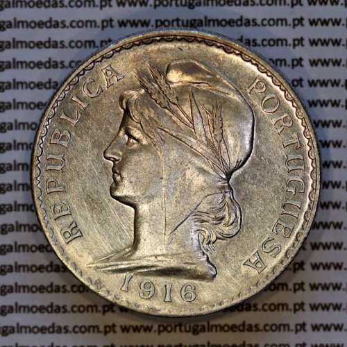 1 Escudo 1916 prata da Republica Portuguesa, (MBC+/Bela-), World Coins Portugal KM 564 a