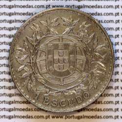1 Escudo 1915 prata da Republica Portuguesa (1$00 escudo prata 1915), (MBC), A. Gomes R.23.01, World Coins Portugal KM564