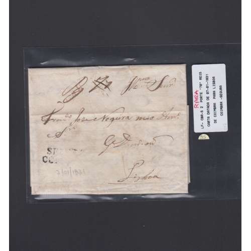 Carta Pré-Filatélica circulada de Coimbra para Lisboa datada de 07-01-1831