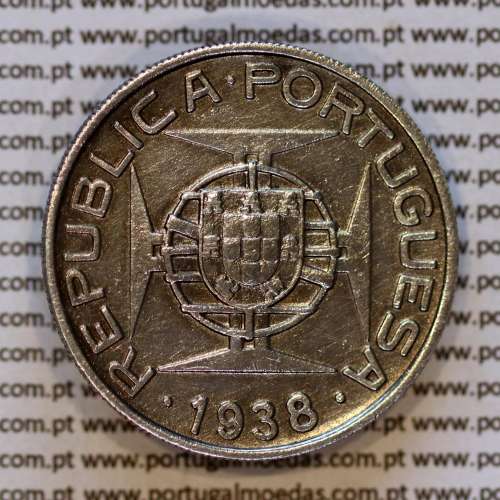 Mozambique, silver coin of 10 Escudos 1938, Former Portuguese colony, (VF+), World Coins Mozambique KM 70 d