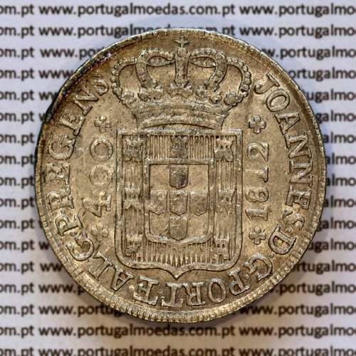 Cruzado Novo prata 1812 D. João Príncipe Regente, 480 Reis prata 1812, coroa baixa de 45 pérolas, diadema losango 4 pontos.