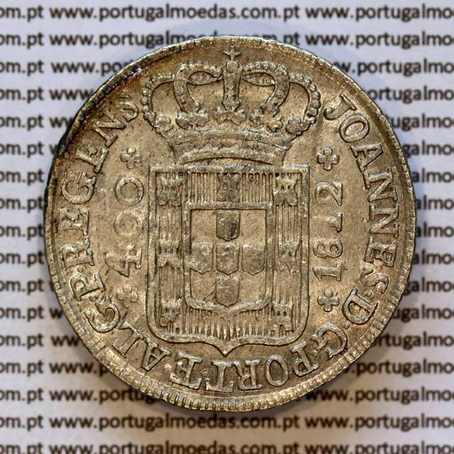 Cruzado Novo prata 1812 D. João Príncipe Regente, 480 Reis prata 1812, coroa baixa de 45 pérolas, diadema losango 4 pontos.
