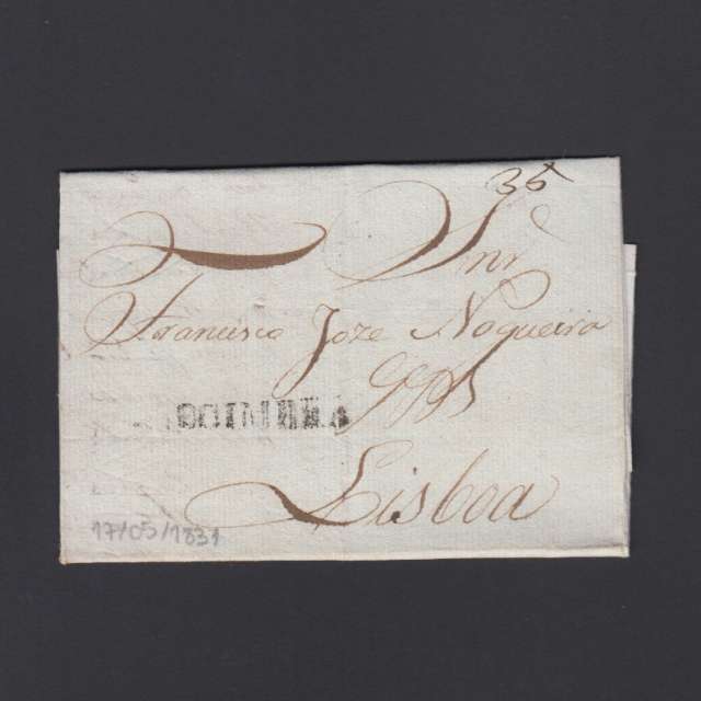 Carta Pré-Filatélica circulada de Coimbra para Lisboa datada de 17-05-1831