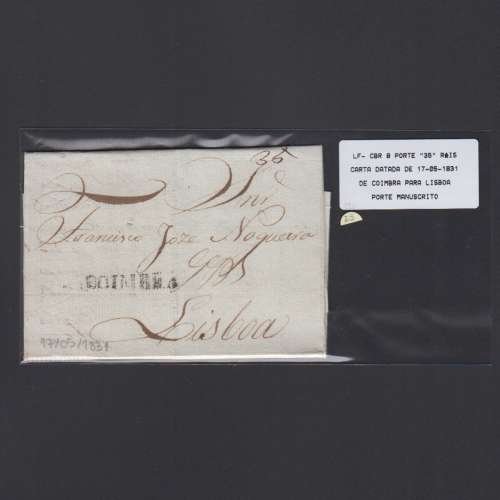 Carta Pré-Filatélica circulada de Coimbra para Lisboa datada de 17-05-1831