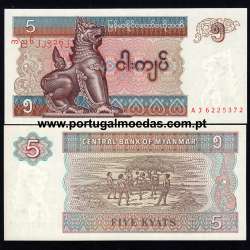 Myanmar - Nota de 5 Kyats 1996 (Não Circulada) - Pick 70 - Papel Amarelado
