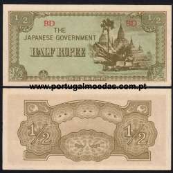 Burma - The Japanese Government - Nota de 1/2 Rupee 1942 (Não Circulada) - Pick 13b
