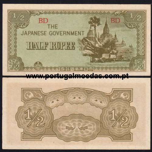 Burma - The Japanese Government - Nota de 1/2 Rupee 1942 (Não Circulada) - Pick 13b