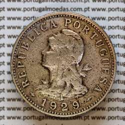 Nickel brass coin, 50 centavos 1929 of Saint Thomas & Prince, former Portuguese colony, (VF-), World Coins KM 1 a