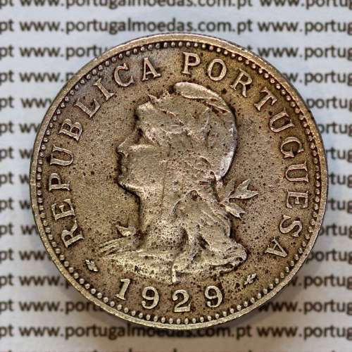 Nickel brass coin, 50 centavos 1929 of Saint Thomas & Prince, former Portuguese colony, (VF-), World Coins KM 1 a