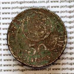 Nickel brass coin, 50 centavos 1929 of Saint Thomas & Prince, former Portuguese colony, (F-/G), World Coins KM 1b