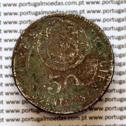 Nickel brass coin, 50 centavos 1929 of Saint Thomas & Prince, former Portuguese colony, (F-/G), World Coins KM 1b