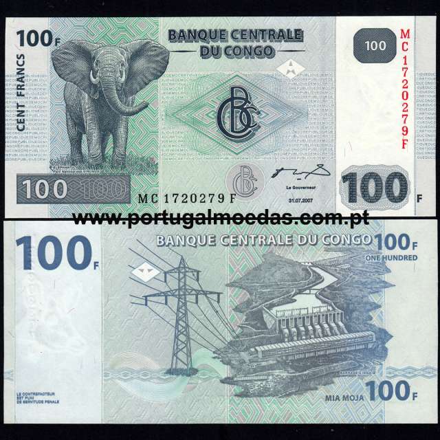 Congo - Nota de 100 Francs 2007 (Não circulada) - Pick 98