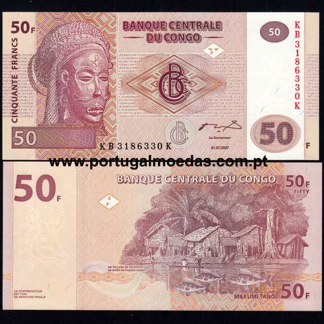 Congo - Nota de 50 Francs 2007 (Não circulada) - Pick 97