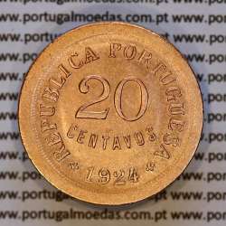 Portugal, bronze coin of 20 Centavos 1924 of Portuguese Republic, (AU/UNC), World Coins Portugal KM 574 b