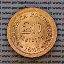 20 Centavos 1925 Bronze da Republica Portuguesa, (Soberba), World Coins Portugal KM 574, Alberto Gomes R.15.02.b