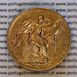 1 Escudo 1924 Bronze-Alumínio da Republica Portuguesa, (MBC+/Bela), World Coins Portugal KM 576 a