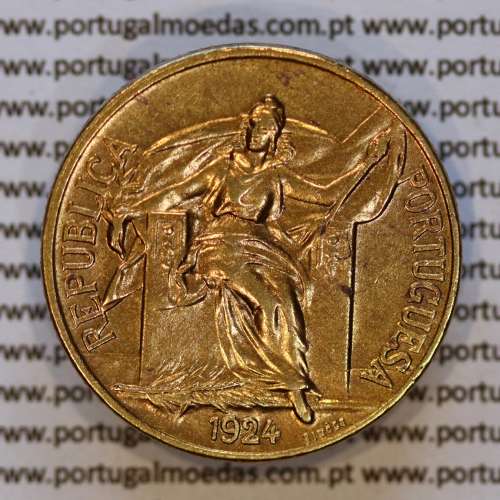 1 Escudo 1924 Bronze-Alumínio da Republica Portuguesa, (MBC+/Bela), World Coins Portugal KM 576 a