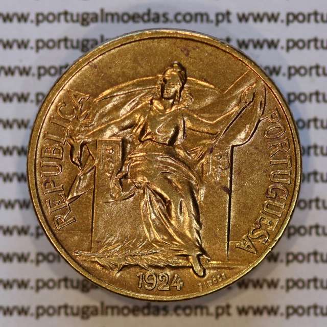 Portugal, 1 Escudo 1924 Aluminium Bronze of Portuguese Republic, (XF/AU), World Coins Portugal KM 576 a