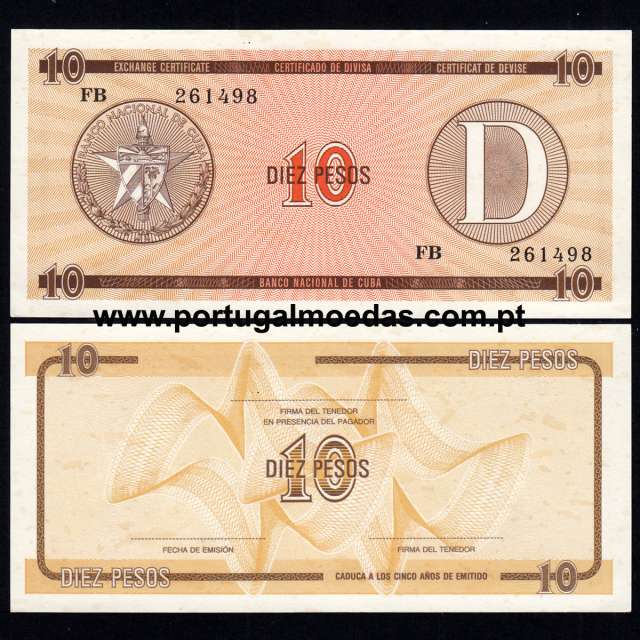 Cuba - Nota de 10 (Diez) Pesos 1985 (Não circulada c/ Manchas de Humidade) - Pick FX35