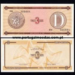Cuba - Nota de 3 (Tres) Pesos 1985 (Não circulada c/ Manchas de Humidade) - Pick FX33
