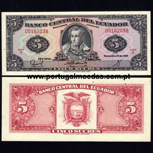 Equador - Nota de 5 (Cinco) Sucres 1988 (Não circulada) - Pick 113d