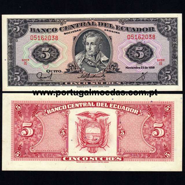 Ecuador – 5 Sucres Banknote, 1988 (Uncirculated) – Pick 113
