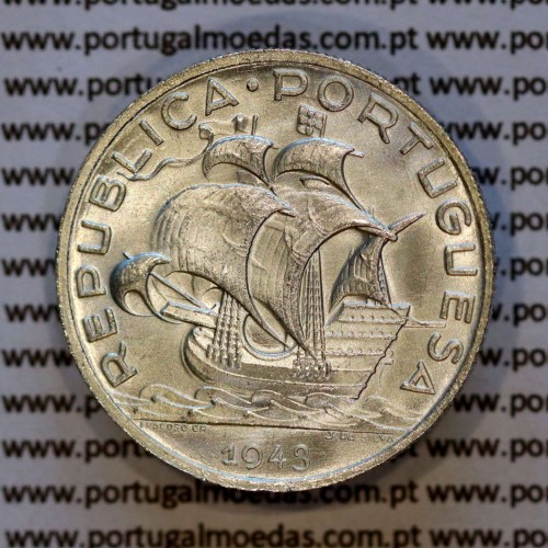 5 escudos 1943 prata ou 5$00 prata 1943 da República Portuguesa, (Soberba), Alberto Gomes R.35.07, World Coins Portugal KM581 a