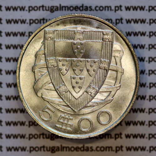 5 escudos 1943 prata ou 5$00 prata 1943 da República Portuguesa, (Soberba), Alberto Gomes R.35.07, World Coins Portugal KM581 b