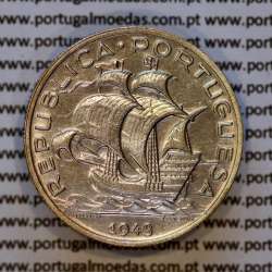 Portugal, silver coin of 5 Escudos 1943 or 5$00 1943 silver of Portuguese Republic, (AU), World Coins Portugal KM 581