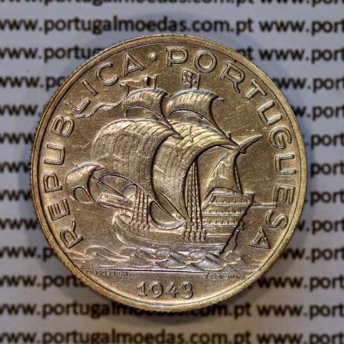 Portugal, silver coin of 5 Escudos 1943 or 5$00 1943 silver of Portuguese Republic, (AU), World Coins Portugal KM 581