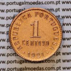 1 centavo 1921 Bronze da República Portuguesa, (MBC+/BELA), Alberto Gomes R.01.05.a