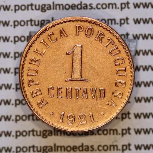 1 centavo 1921 Bronze da República Portuguesa, (MBC+/BELA), Alberto Gomes R.01.05.a