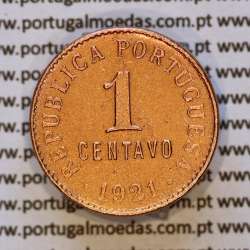 Portuguese Coin of 1 centavo 1921 Bronze of the Portuguese Republic, (VF+),World Coins Portugal KM 565 a